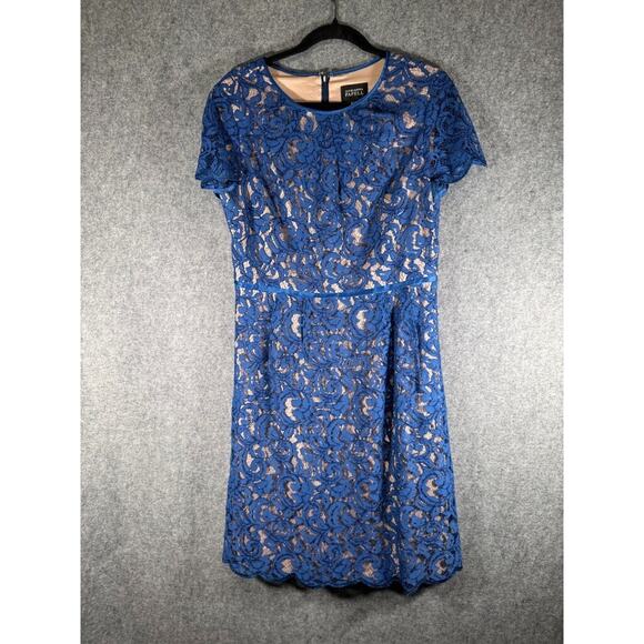 Adrianna Papell Dress Women 12 Blue Scalloped Lace Drop Waist Romantic Formal - Picture 1 of 8